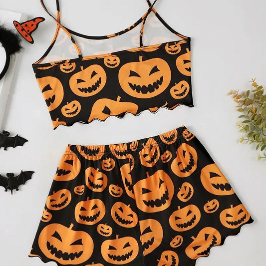 Halloween Pumpkin Print Pajama Set