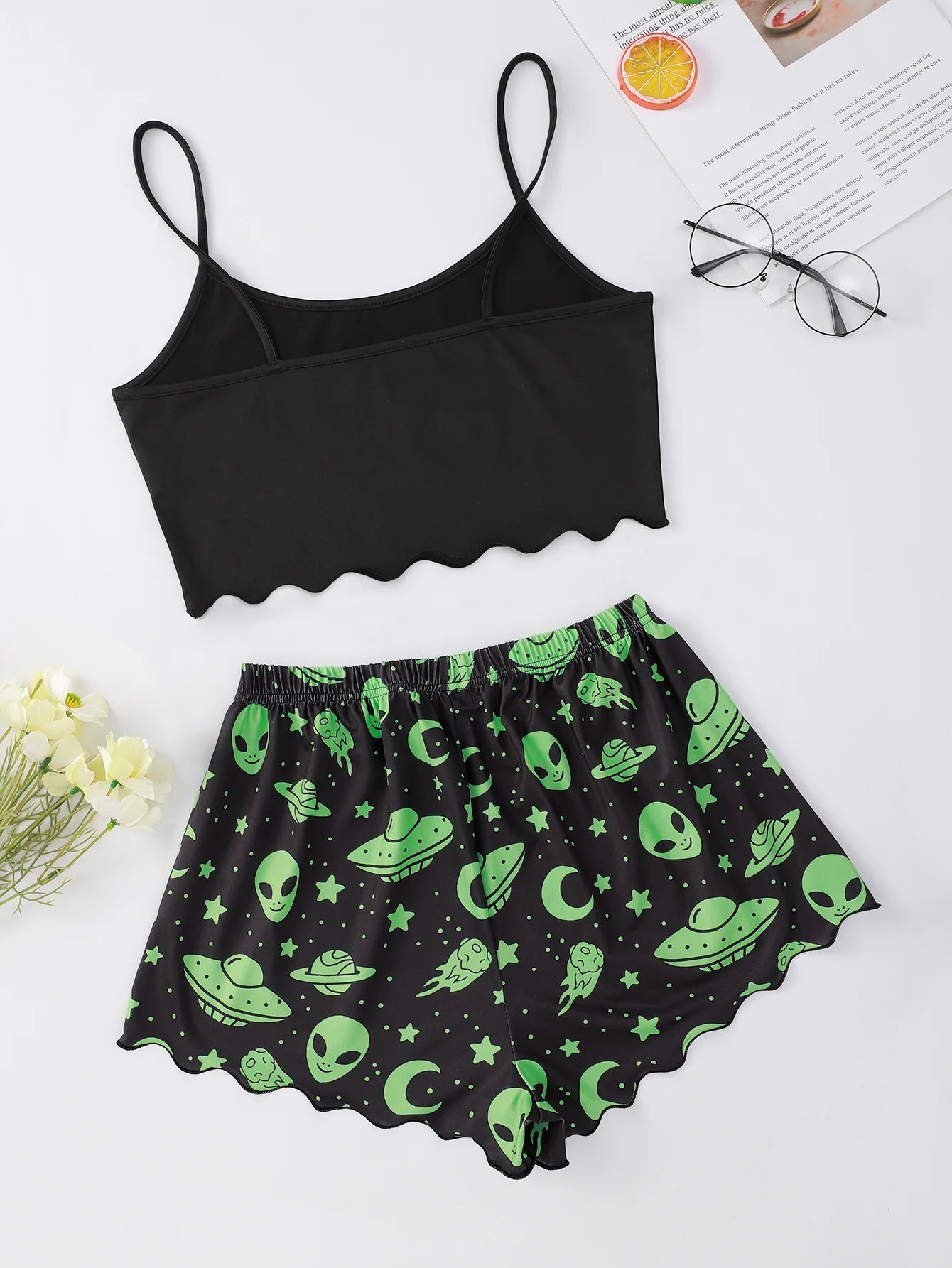 New Women's Pajamas Sexy Alien Print Sling Sleepwear Set  V-Neck Pyjamas Female Homewear Sleeveless Cute  Top And Shorts