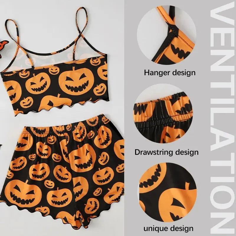 Halloween Pumpkin Print Pajama Set